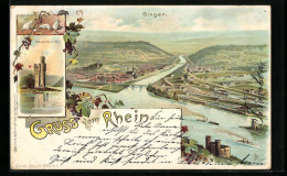 Lithographie Bingen / Rhein, Ortsansicht Und Mäuseturm  - Bingen