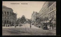 AK Saarbrücken, Reichstrasse Mit Litfasssäule  - Saarbruecken