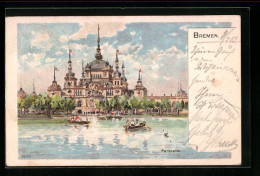 Lithographie Bremen, Parkhaus Mit Teich  - Bremen