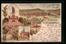 Lithographie Bingen, Mäusethurm, Rochuskapelle, National Denkmal  - Bingen