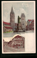 Lithographie Eisenach, Denkmal, Luther-Haus  - Eisenach