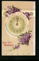 AK Uhr Mit Blumen Zu Neujahr  - Nouvel An