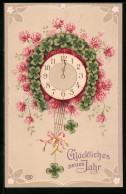 AK Uhr Mit Blumen Und Kleeblättern Zu Neujahr  - Neujahr