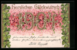 AK Jahreszahl 1904, Rote Blumen Und Klee, Neujahrsgruss  - Other & Unclassified