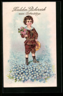 AK Junge Mit Blumenstrauss Und Hut  - Anniversaire