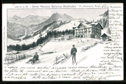AK Adelboden, Hotel Pension Bellevue Mit Schlittenfahrer Im Winter  - Adelboden