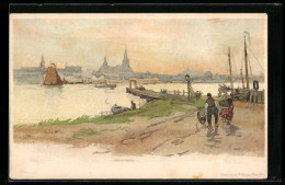 Künstler-Lithographie Henri Cassiers: Nijmegue, Panorama Mit Brücke  - Autres & Non Classés
