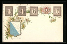 Lithographie Die Ersten Briefmarken Der Schweiz, Marken Und Kantonswappen Zürich  - Sellos (representaciones)