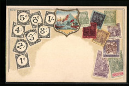 Präge-AK Trinidad, Briefmarken Und Wappen  - Briefmarken (Abbildungen)