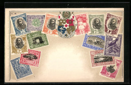 Präge-AK Toga, Briefmarken Und Wappen Mit Krone  - Briefmarken (Abbildungen)