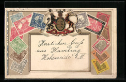 Präge-AK Deutsches Reich, Briefmarken Und Wappen  - Briefmarken (Abbildungen)