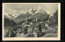 Künstler-AK Edward Harrison Compton: Berchtesgaden, Ortsansicht Vor Bergpanorama  - Other & Unclassified