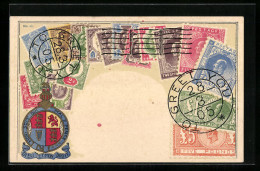 Präge-AK Briefmarken Und Wappen Englands, Krone  - Briefmarken (Abbildungen)