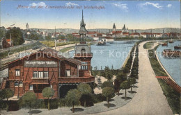 72130731 Mainz Rhein Blick Von Der Eisenbahnbruecke Mit Winterhafen Mainz Rhein - Mainz