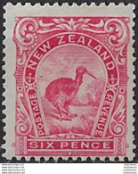 1908 New Zealand Brown Kiwi 6d. Carmin Pink MH SG N. 384 - Autres & Non Classés