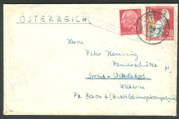 EITZUM über SCHÖNINGEN Elm Krs Wolfenbüttel 1954 LANDPOSTSTEMPEL Blau 20Pf-HeußI+20Pf-Wohlfahrt > Ö Wetzelsdorf - Brieven En Documenten