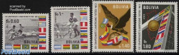 Bolivia 1963 South American Football 4v, Mint NH, History - Nature - Sport - Flags - Birds - Birds Of Prey - Football - Bolivien
