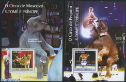 Sao Tome/Principe 2004 Circus 2 S/s, Mint NH, Nature - Performance Art - Cat Family - Elephants - Circus - Zirkus