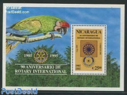 Nicaragua 1995 90 Years Rotary S/s, Mint NH, Nature - Various - Birds - Parrots - Rotary - Rotary, Club Leones