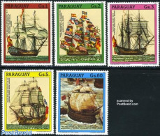 Paraguay 1987 Discovery, Ships 5v, Mint NH, History - Transport - Explorers - Ships And Boats - Explorateurs