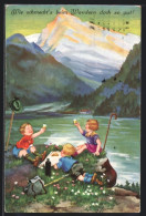 AK Kinder Machen Ein Picknick An Einem See, Wandern  - Scoutismo