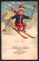 AK Kind Springt Mit Ski Bei Abfahrt  - Wintersport