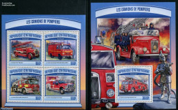 Central Africa 2017 Fire Trucks 2 S/s, Mint NH, Transport - Automobiles - Fire Fighters & Prevention - Auto's