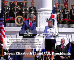 Marshall Islands 2021 Queen Elizabeth II With Pres. Bush S/s, Mint NH, History - American Presidents - Kings & Queens .. - Koniklijke Families