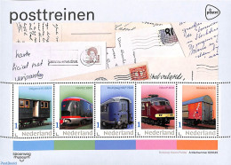 Netherlands - Personal Stamps TNT/PNL 2022 Postal Trains 5v M/s, Mint NH, Transport - Post - Stamps On Stamps - Railways - Post