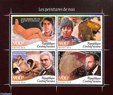 Central Africa 2018 Nude Paintings 4v M/s, Mint NH, Art - Amedeo Modigliani - Gustav Klimt - Nude Paintings - Paintings - Zentralafrik. Republik