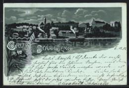 Mondschein-Lithographie Starnberg, Seepartie Mit Dampfern  - Starnberg