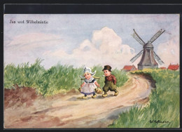 Künstler-AK Ad. Hoffmann: Jan Und Wilhelmintje, Windmühle  - Hoffmann, Ad.