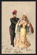 CPA Illustrateur Französischer Soldat Avec Eleganter Dame  - Andere & Zonder Classificatie