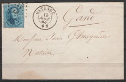 LSC Affr. N°15 Càd OSTENDE /15 AOUT 1865 Pour Notaire à GAND (au Dos: Càd GAND) - 1863-1864 Medallones (13/16)