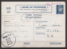 EP CP (Kriegsgefangenenpost) Pétain 5f Bleu "Salon Du Prisonnier - Noël 1941" Flam. PARIS /17 DEC 1941 Pour STALAG VA - Guerre De 1939-45