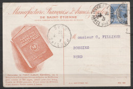 France - CP "Manufacture Française D'Armes Et De Cycles" Affr. N°140 Càd ST-ETIENNE /24-12-1929 Pour ROUSIES (commande) - 1906-38 Säerin, Untergrund Glatt