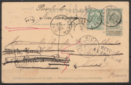 CP Repiqué Notaire EP 5c + N°56 Càd NAZARETH /30 AVR 1897 Pour NICE Réexpédié Hotel Du Louvre PARIS - Rectour à L'envoye - Briefkaarten 1871-1909
