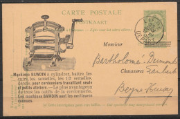 CP EP 5c Vert Repiqué Machines BAWDIN (cordonnerie) Càd "LIEGE /25 JANV 1908/ DEPART" Pour Cordonnier à BEYNE-HEUSAY (fa - Cartes Postales 1871-1909