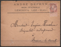 L. Entête "Maçon Entrepreneur" Affr. N°57 Càd LEMBECQ /2 FEVR 1898 (Lembeek) Pour BRAINE-LE-COMTE (au Dos: Càd BRAINE-LE - 1893-1900 Fine Barbe