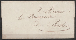 L. Franchise Datée 15 Mars 1834 De COURTRAI Du Commissaire De Milice à Propos D'un Déserteur Pour Le Bourgmestre De RECK - 1830-1849 (Belgique Indépendante)