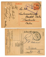 2x Feldpostkarte/Postkarte, Bahnpost Frankfurt/Karlsruhe/Basel 1917 - Cartas & Documentos