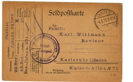 1915 Feldpostkarte Münster/Gent Nach Karlsruhe - Feldpost (portvrij)