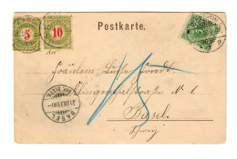 Gruß Aus Pforzheim, Ansichtskarte 1899, Kaiserdenkmal Nach Basel Mit Taxe - Lettres & Documents