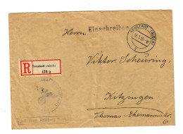 1938: Neustadt/Aisch Als Einschreiben, Frei Durch Ablösung Reich, Nach Kitzingen - Briefe U. Dokumente