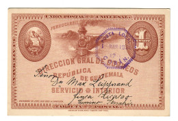 1896: Servicio Interior Ferrocarril/Railway/Eisenbahn, Posta Local Coban - Guatemala