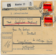 Dienst-Paketkarte München, Flurbereinigungamt, 1 Aktentasche Nach Memmingen 1939 - Oficial