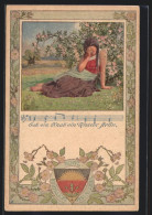 Künstler-AK Karl Friedrich Gsur: Deutscher Schulverein NR.92a: Mädchen Unter Busch Weint, Vers Sah Ein Knab Ein...  - Oorlog 1914-18