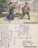 Ansichtskarte  Polizist Steigt Frau Nach, Man Steigt Nach 1917 - Humour