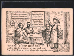 Künstler-AK Zar Nikolaus II. Bekommt Vom Kellner Deutsche Hiebe Angeboten  - Weltkrieg 1914-18