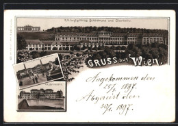 Lithographie Wien, K. K. Lustschloss Schönbrunn Und Gloriette, K. K. Belvedere  - Autres & Non Classés